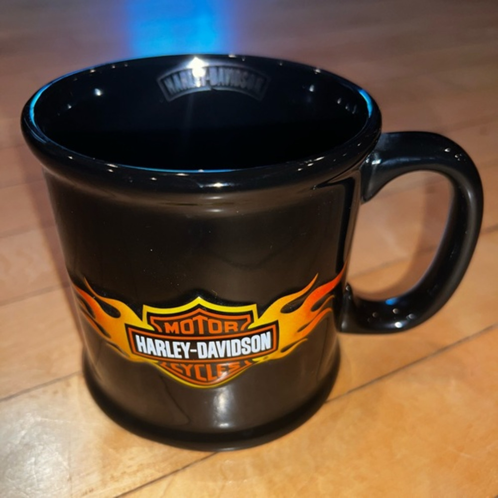 Harley Davidson Official Licensed Orange Black Coffee Mug 14oz Raised Logo Cup‎